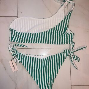Superdown NWT Green Stripe Bikini Set